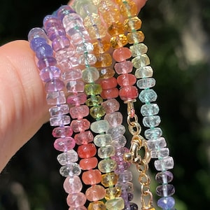 Long Multi Gemstone Layering Necklace with 14k Gold Vermeil Sailor Clasp, Rainbow Knotted Necklace with Natural Gems and Mariner Clasp
