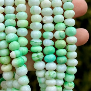 Mint Green and White Opal Rondelles, 8mm Gemstone Rondelles, Pastel Green Beads, Shaded Green Gemstone Beads for Making Jewelry, O-GO4 image 5