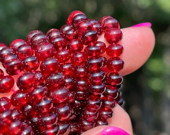 Red Garnet Smooth Rondelles, 4mm - 5mm Garnet Gemstone Beads, January Birthstone Gems for Making Necklaces and Beaded Bracelets (R-GA10)