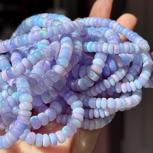 Lilac Ethiopian Opal Beads, 5mm to 6mm, 16" Strand, Purple Opal Rondelles, R-542