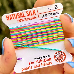 GRIFFIN Silk Cord, Spring Break Bead Snob® Dye Job™, Rainbow Cord, Multi Color Cord for Knotting Beads, Size 6 Griffin Silk image 1