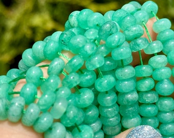 Pale Emerald Green 6mm Gemstone Rondelles, Light Green Quartz Beads, 6mm Gemstone Smooth Rondelles, Beads with 1mm Hole for Bracelets, GR9