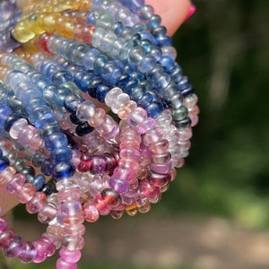 Sapphire Smooth Rondelles, 3.5mm to 4mm, Multi Sapphire Beads, AAA Sapphire BEads, AAA Sapphire Beads 4mm, Rainbow Sapphire Beads, R-MS8