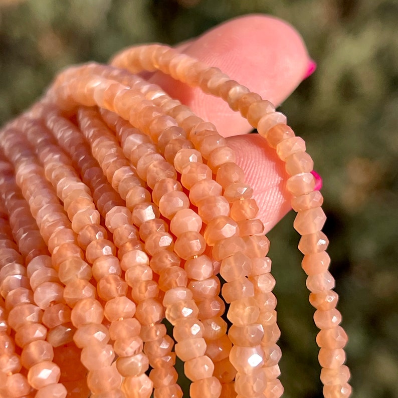 Peach Moonstone Rondelles, 3mm 3.5mm Gemstone Beads, Peach Beads, Light Orange Gemstones, Gemstone Rondelles for Making Jewelry, PM2 image 7