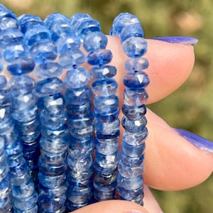 Blue Kyanite Beads, 3mm - 5mm, Graduated Bead Strand, Kyanite Rondelle Strand, Blue Gemstone Beads, Kyanite Rondelle Untreated, R-KYA7*
