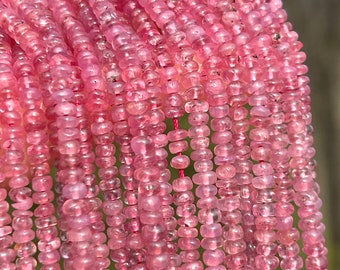 Light Pink Spinel Beads, 2.5mm - 4.5mm Smooth Rondelles, Opalescent Natural Gemstone Beads, 3mm - 4mm Rondelles, Pastel Pink Gems  (R-SP6)