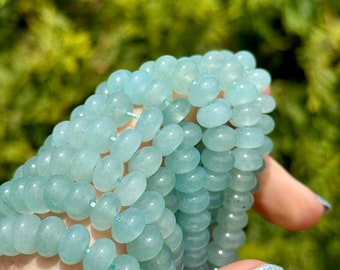 Aquamarine Blue Quartz 8mm Gemstone Rondelles, Seafoam Chalcedony Lookalike, Blue Quartz Beads, 8mm Gemstone Smooth Rondelle Beads, BL9