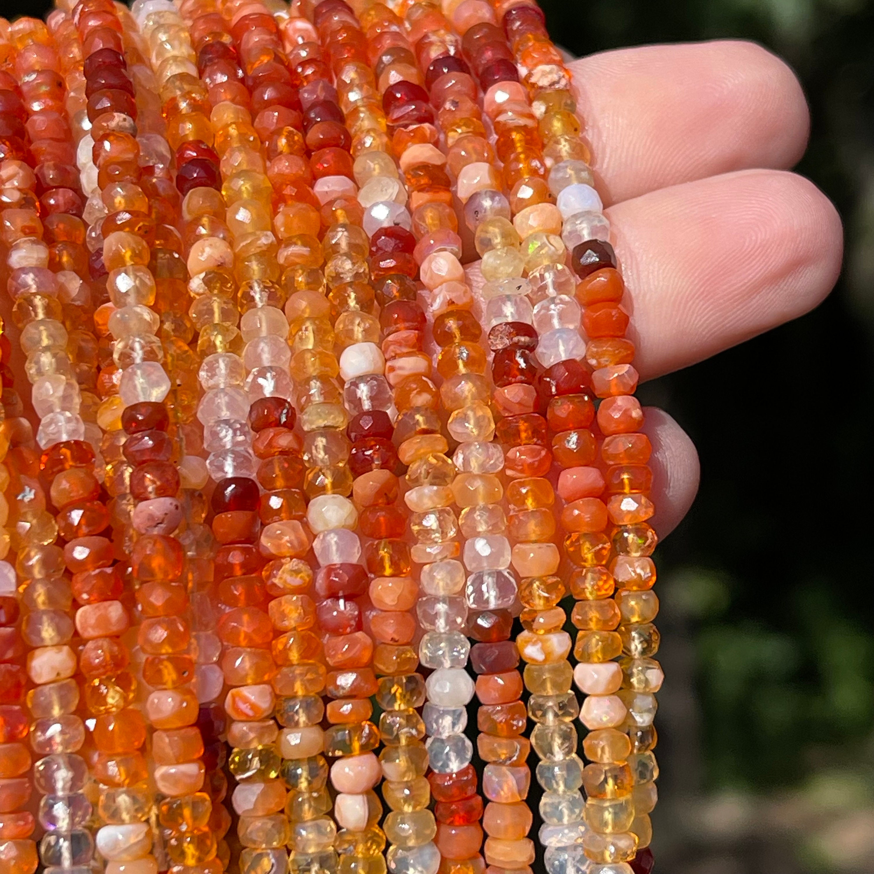 Fire Opal Beads, 3.5 - 4mm, Faceted Gemstone Rondelles