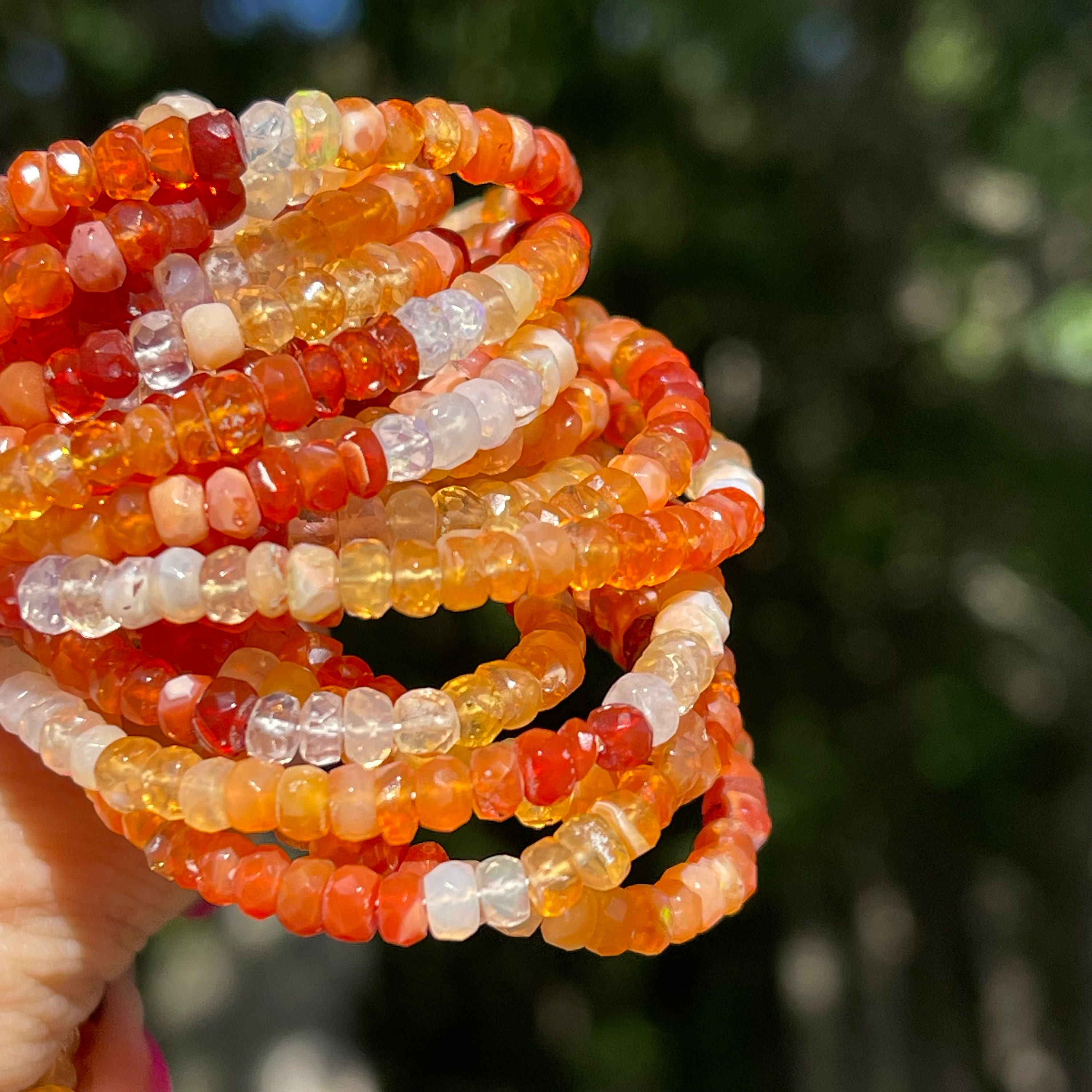 Fire Opal Beads, 3.5 - 4mm, Faceted Gemstone Rondelles