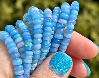 Light Blue Ethiopian Opal Rondelles, 4mm - 5mm Opal Beads, Lavender Ethiopian Opals, October Birthstone Beads for Making Necklaces, EO26