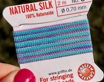 GRIFFIN Silk with 'Blue Raspberry' Bead Snob® Dye Job, Purple and Turquoise Knotting Cord, Multi Color Silk for Making Jewelry