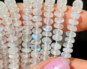 Perline di pietra di luna arcobaleno, da 5 mm a 6 mm, perline di pietra di luna arcobaleno Rondelle, perline di pietra di luna Rondelle, pietre preziose Rondelle lisce, R-128