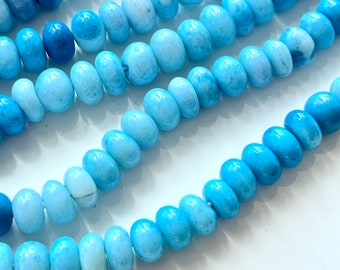 Shaded Turquoise Opal Smooth Rondelles, 7mm - 8mm Blue Beads, Semi Precious Stones, Gemstones, Supplies for Making Colorful Jewelry  O-ST1