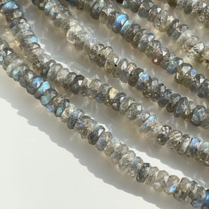 Labradorite Faceted Heishi Beads, 5mm - 6mm Gemstone Rondelles, Faceted Tyres, Tire Beads, Gemstones for Making Jewelry, (R-LAB13))