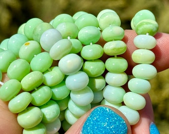 Light Green Opal Rondelles, 7mm Gemstone Rondelles, Pastel Green Beads, Shaded Green Gemstone Beads for Making Jewelry, (O-GO5)