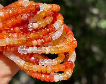 Shaded Mexican Fire Opal Rondelles, Faceted 4mm Beads, Red and Orange Natural Opal Gems for Making Gemstone Jewelry, Precious Opal, R-FO10