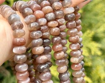 Chocolate Moonstone Beads, 8mm Chocolate Moonstone Smooth Rondelles, 8mm Gemstone Rondelles, 8mm Beads for Making Jewelry  (R-CM2)