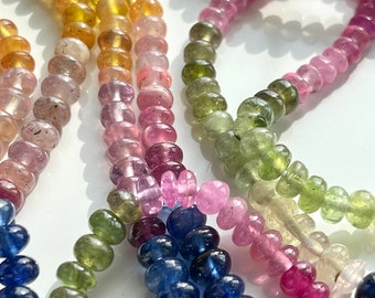 Sapphire Smooth Rondelles, 3mm to 6mm, Large Hole Sapphire Beads, Beads with 1mm Inner Hole, Smooth Sapphire Beads 4mm, Sapphire Bead, R-MS5