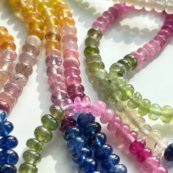 Multi Sapphire Smooth Rondelles, 4mm - 6mm Sapphire Beads, Rainbow Gemstone, 5mm Gems, Precious Stones, Beads for Making Jewelry, R-MS5