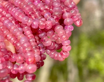 Dark Pink Spinel Beads, 2.5mm - 4.5mm Smooth Rondelles, Opalescent Natural Gemstone Beads, 3mm - 4mm Rondelles, Bright Pink Gems  (R-SP5)