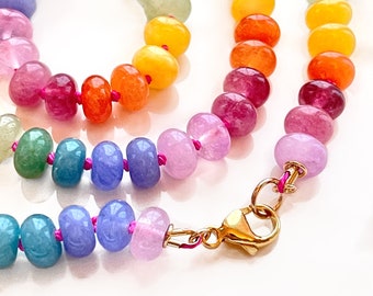 Rainbow Gemstone Necklace, Knotted Gemstone Necklace, Rainbow Gem Necklace, Candy Necklace, Beaded Necklace, Knotted Necklace, Gem Necklace