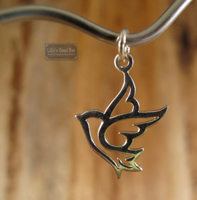 Silver Dove Charm, Sterling Silver Bird Charm for Jewelry Making, 19mm x 13mm Little Bird Pendant for Charm Necklace or Bracelet Ch 561 image 3