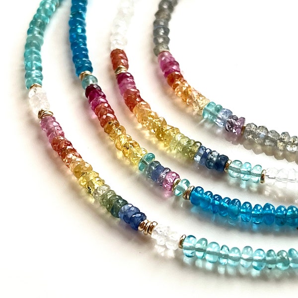Gemstone Necklace, Bright Rainbow Gemstones *Ready to Ship* Sapphire, Tsavorite, Spessartite, and Apatite Natural Gems, Handmade Choker