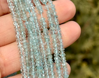 Aquamarine Beads, 3mm Aquamarine Rondelles, Light Blue Gemstone Beads, Faceted Rondelles, Natural Aquamarine Gems for Jewelry  (R-AQU9)