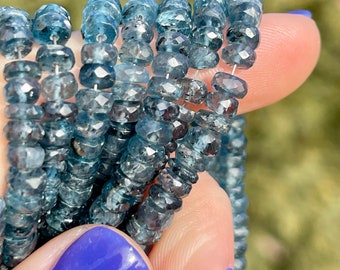 Teal Kyanite Beads, 4mm - 5mm Faceted Rondelles, Teal Gemstone Beads, Kyanite Rondelle Beads, 5mm Blue Gems for Making Jewelry, R-KYA10