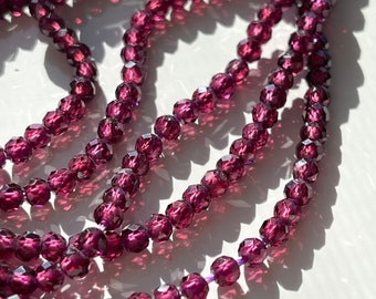 Purple Garnet Beads, 4mm Faceted Rondelles,  16" Strand - Tiny Natural Untreated Rondelle Gemstone Beads for Making Jewelry (R-PGT1)