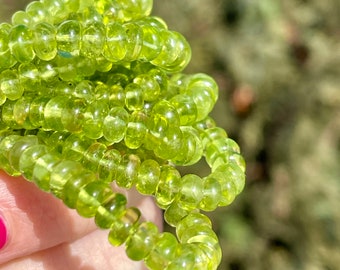 Peridot Beads, 5mm Peridot Rondelles, Gemstone Smooth Rondelle Beads, 4mm Rondelle Beads, Bright Green Gemstones, August Birthstone (PE13)