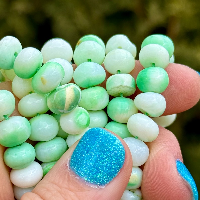 Mint Green and White Opal Rondelles, 8mm Gemstone Rondelles, Pastel Green Beads, Shaded Green Gemstone Beads for Making Jewelry, O-GO4 image 1