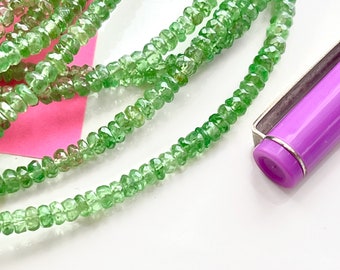Tsavorite Garnet 3mm Faceted Rondelles, 14” Strand of Emerald Simulant. Natural Gemstone Beads, Green Garnet, Grossular Garnet (R-Ts2)