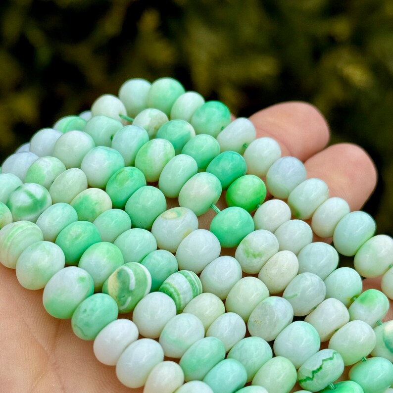 Mint Green and White Opal Rondelles, 8mm Gemstone Rondelles, Pastel Green Beads, Shaded Green Gemstone Beads for Making Jewelry, O-GO4 image 6