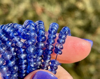 Blue Sapphire Beads, Appx. 3mm - 5mm Smooth Rondelles, Natural Sapphire Smooth Rondelles, 3mm - 4mm Rondelles, Bright Blue Gems  (R-SA23)