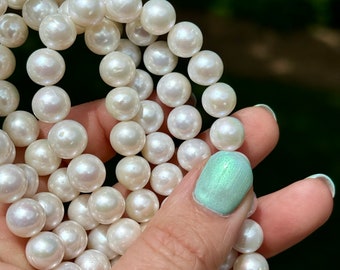 Natural 8-9mm White Akoya Freshwater Cultured Pearl Loose Beads 15 Inch Strand