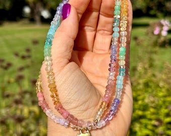 Gemstone Rondelle Necklace, 24", Long Knotted Necklace , DM9