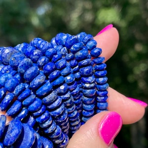 Lapis Lazuli Rondelles, 5mm, 6mm, 7mm, or 8mm Beads, 7&quot; Strand Faceted of Blue Natural Gemstones for Making Necklaces or Bracelets (R-Lap3)