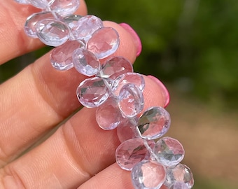 Pink Amethyst Pear Shaped Drops, 8mm - 10mm Top Drilled Briolettes, Light Purple Beads for Making Earrings, Gemstone Teardrops (B-AM4)