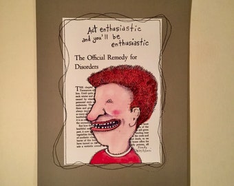 Act enthusiastic art print, sandy mastroni , stitched sewn print, reproduction- whimsical , funny , weird boy