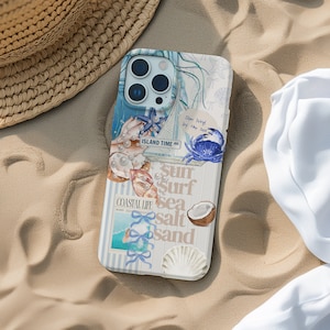 Coquette Collage Phone Case, Summer Beach, Coastal Aesthetic, iPhone 16 15 14 13 12 11 Pro Max 8 Plus X, Samsung Galaxy S23 S22 S20 Ultra