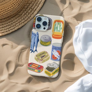 Vintage Tinned Fish Phone Case – Sardines Collage Summer Aesthetic Gift, Retro Coastal Design, Whimsical Trendy Style, iPhone and Samsung