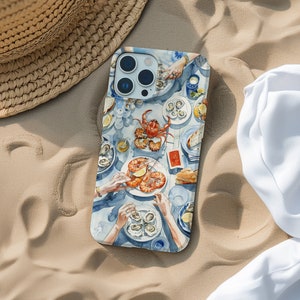 Italienisches Meeresfruchtfest Handyhülle, Küstenküche, Küstenküche, iPhone 16 15 14 13 12 11 Pro Max 8 Plus X, Samsung Galaxy S23 S22 S20 Ultra