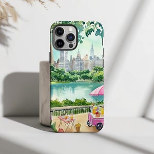 New York Central Park Summer Phone Case - NYC Watercolor, iPhone 16 15 14 13 12 11 Pro Max Plus X, Samsung Galaxy S24 S23 S22 S20 Ultra