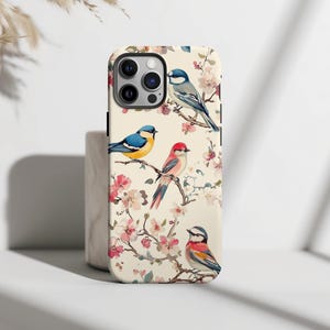 Telefoonhoesje Spring Birds & Blossoms - pastelbloemen, schattige bloemen, iPhone 16 15 14 13 12 Pro Max Plus, Samsung Galaxy S24 S23 S22 S20 Ultra