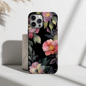 Dark Spring Floral Phone Case - Pastel Cottagecore Flowers, iPhone 16 15 14 13 12 11 Pro Max Plus, Samsung Galaxy S25 S24 S23 S22 S20 Ultra