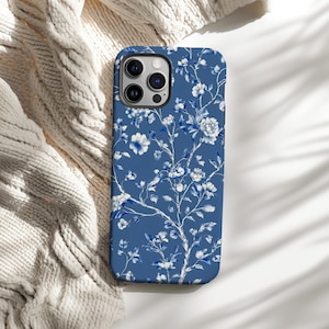 Funda para teléfono con diseño floral chinoiserie azul, elegantes flores vintage, para iPhone 16, 15, 14, 13, 12 y 11 Pro Max Plus, Samsung Galaxy S25, S24, S23, S22 y S20 Ultra