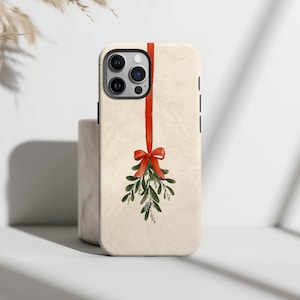 Christmas Holiday Mistletoe Phone Case, Festive Winter Vibes, iPhone 16 15 14 13 12 11 Pro Max 8 Plus, Samsung Galaxy S24 S23 S22 S20 Ultra