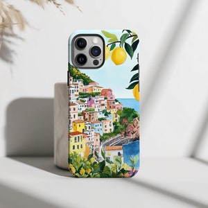 Europäische Amalfiküste Handyhülle, Küstenmediterrane Zitronen, iPhone 16 15 14 13 12 11 Pro Max 8 Plus X, Samsung Galaxy S24 S23 S22 Ultra