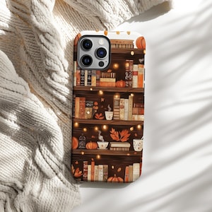 Etui na telefon Book Lover, przytulna jesienna półka, Dark Academia (iPhone 11-17)